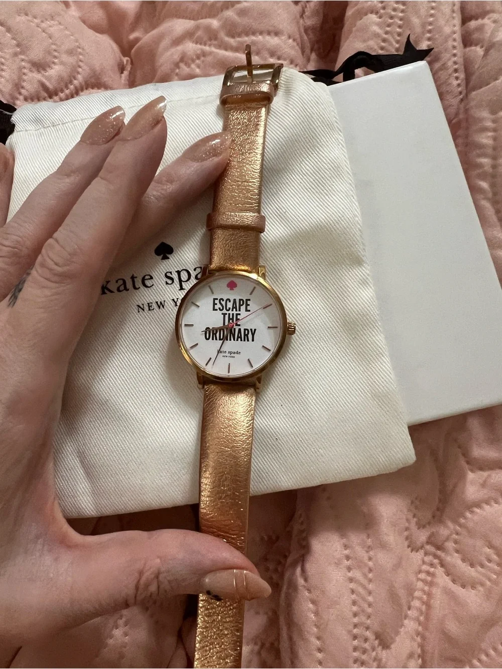 Kate Spade New York Women's Rose Gold Leather Band Watch 1YRU0301 Needs Battery